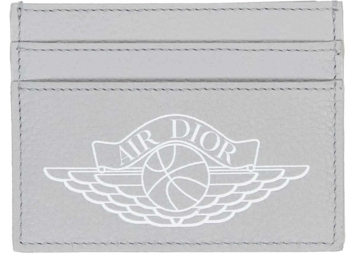Dior x Jordan Wings Card Holder (4 Card Slot) Grey in Calfskin with Silver-tone – Image 2