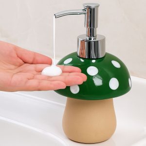 Distributeur de savon en porcelaine – Design champignon vert – Original et décoratif