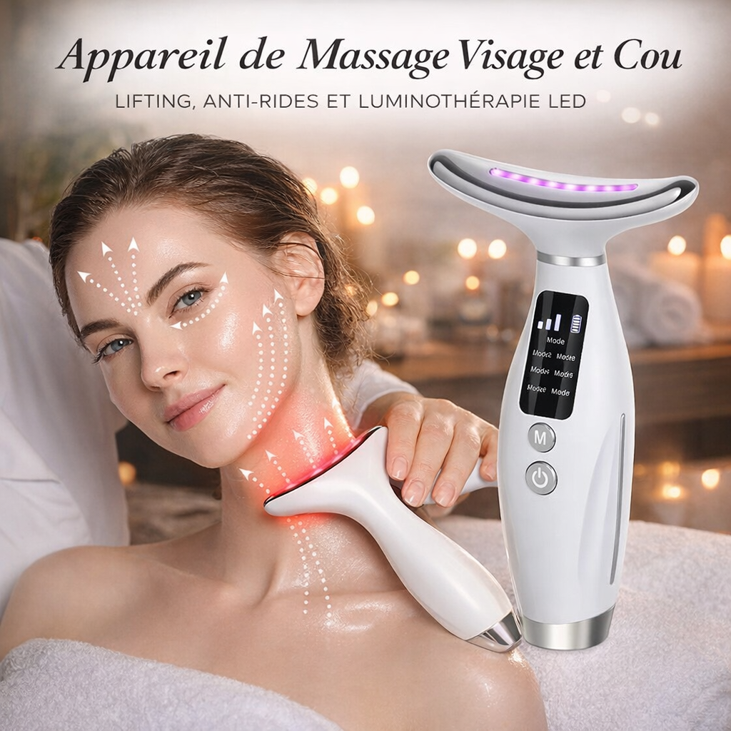 Appareil de Massage Visage et Cou – Lifting, Anti-Rides et Luminothérapie LED