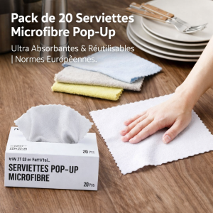 Pack de 20 Serviettes Microfibre Pop-Up – Ultra Absorbantes & Réutilisables | Normes Européennes