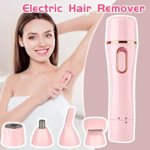 Épilateur Électrique 4 en 1 pour Femme – Rasoir Visage, Sourcils et Corps Rechargeable USB – Rose