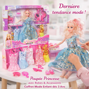 Poupée Princesse avec Robes & Accessoires – Coffret Mode Enfant dès 3 Ans