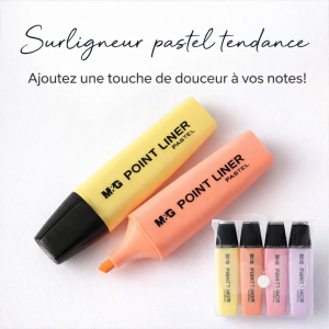 Surligneurs Pastel M&G Point Liner – Lot de 4 Couleurs Douces