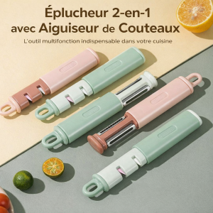 Éplucheur 2-en-1 avec Aiguiseur de Couteaux – Multifonction Cuisine – Design Ergonomique