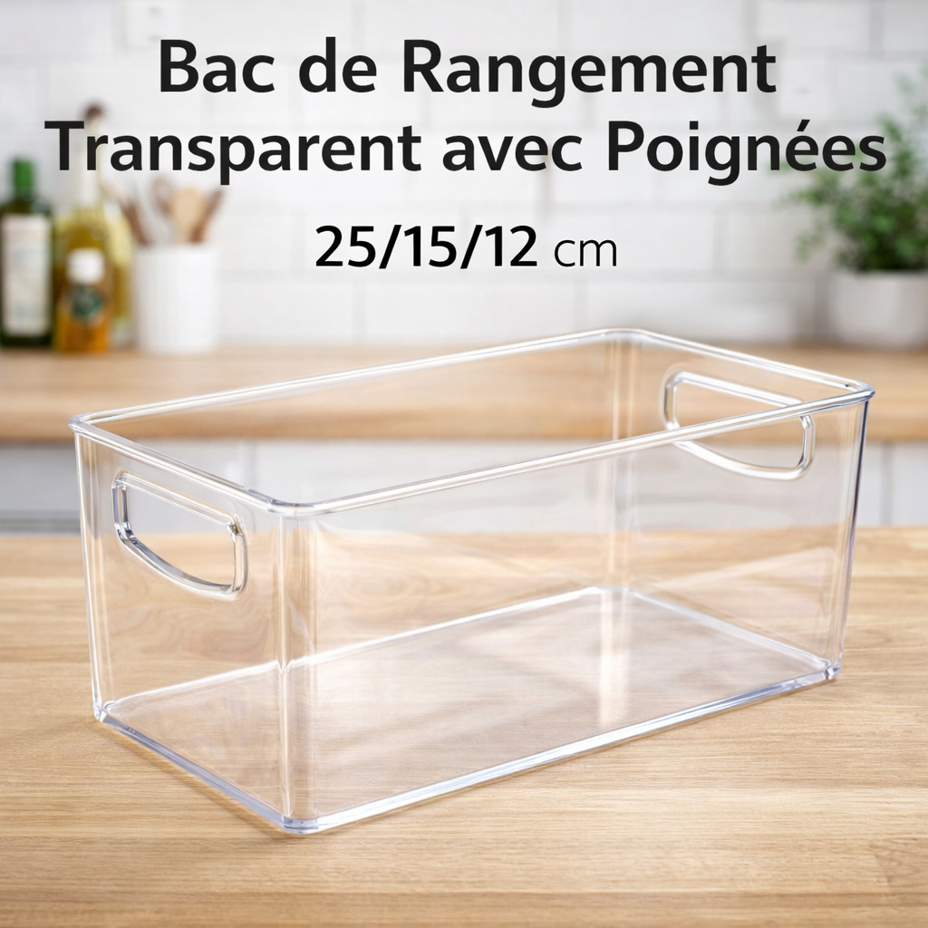 Bac de Rangement Transparent avec Poignées – Organisation Maison & Cuisine – 2 Tailles – Image 5