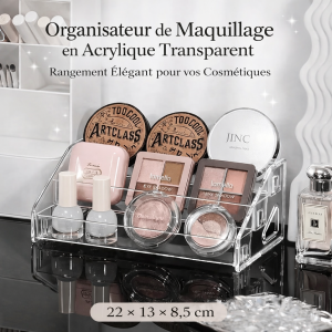 Organisateur de Maquillage en Acrylique Transparent – Rangement Cosmétique – 22 × 13 × 8,5 cm