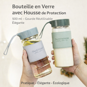 Bouteille en Verre avec Housse de Protection – 500 ml – Gourde Réutilisable Élégante