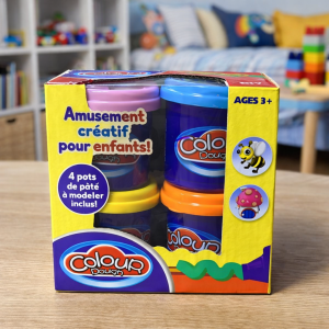 Pâte à Modeler Enfant – Lot de 4 Pots Colour Dough – Activité Créative & Éducative 3 Ans+