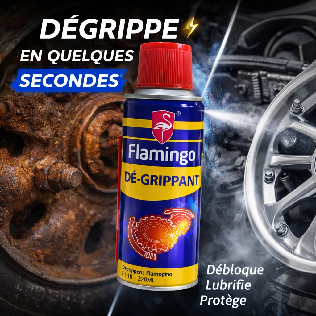 Dégrippant Lubrifiant Flamingo 220 ML – Anti-Rouille Multi-Usage – Débloque, Protège & Lubrifie – Image 2
