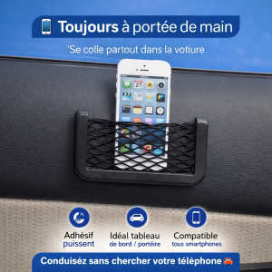 SMG-SN16 Porte Téléphone Adhésif Voiture – Filet Élastique Tableau de Bord – Rangement Rapide & Universel