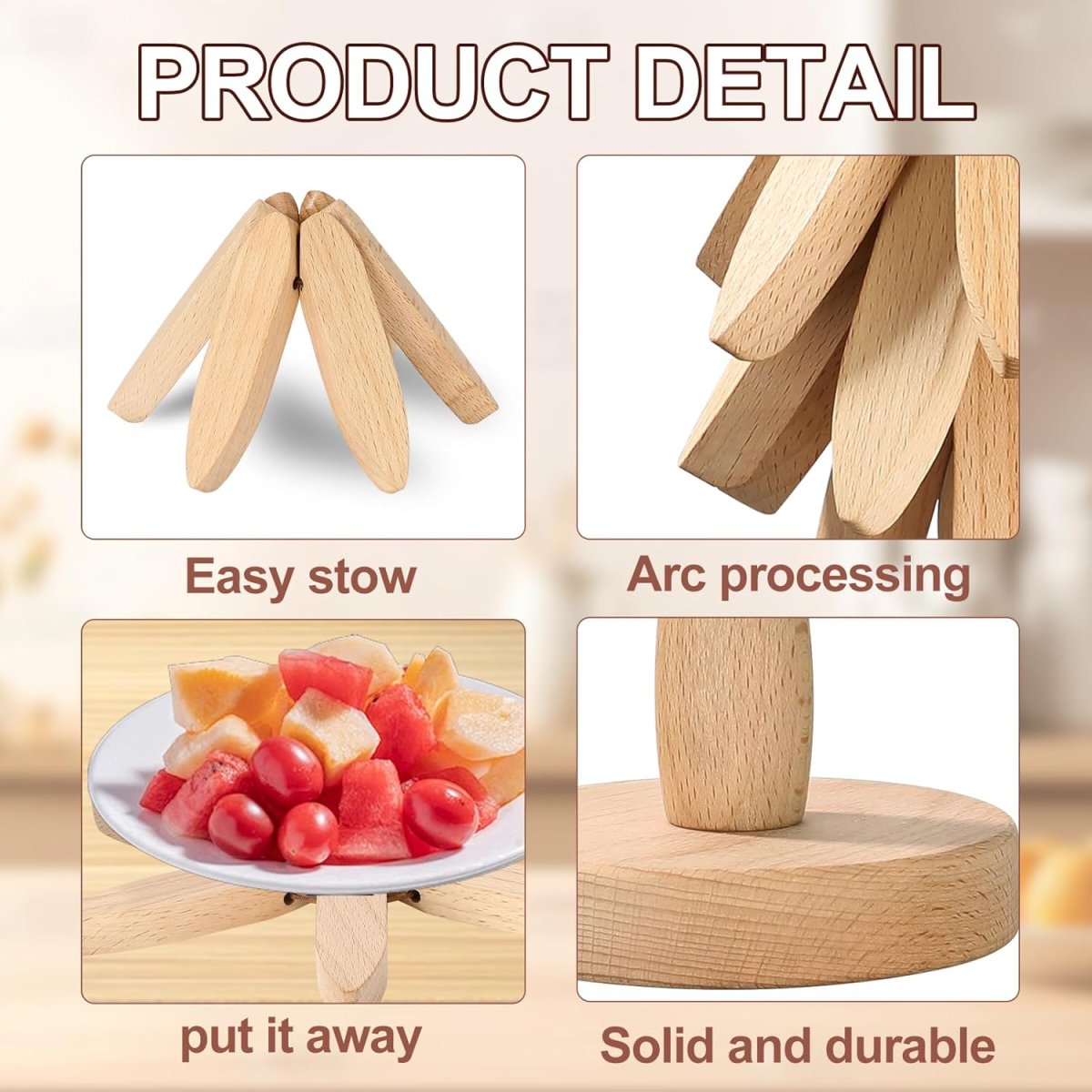 Dessous de Plat Pliable en Bois – Arbre Design – Lot de 6 Pièces – Support Anti-Chaleur Cuisine – Image 6