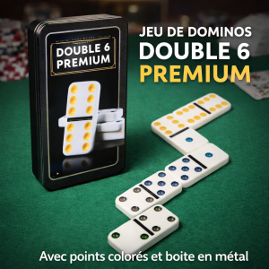 Jeu de Dominos Double 6 Premium avec Points Colorés – Boîte en Métal