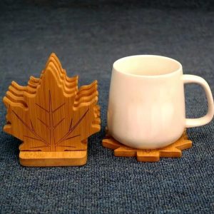 Dessous de Verre en Bambou Feuille d’Érable – Set de 6 avec Support
