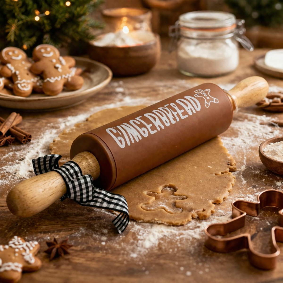 Rouleau à Pâtisserie Gingerbread 23cm – Rouleau Antiadhésif avec Manches en Bois – Idéal Pâte, Cookies & Pâtisserie – Image 2