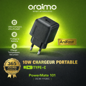 Chargeur Rapide Oraimo 10W PowerMate 101 OCW-1112EC avec Câble Type-C – Qualité Premium