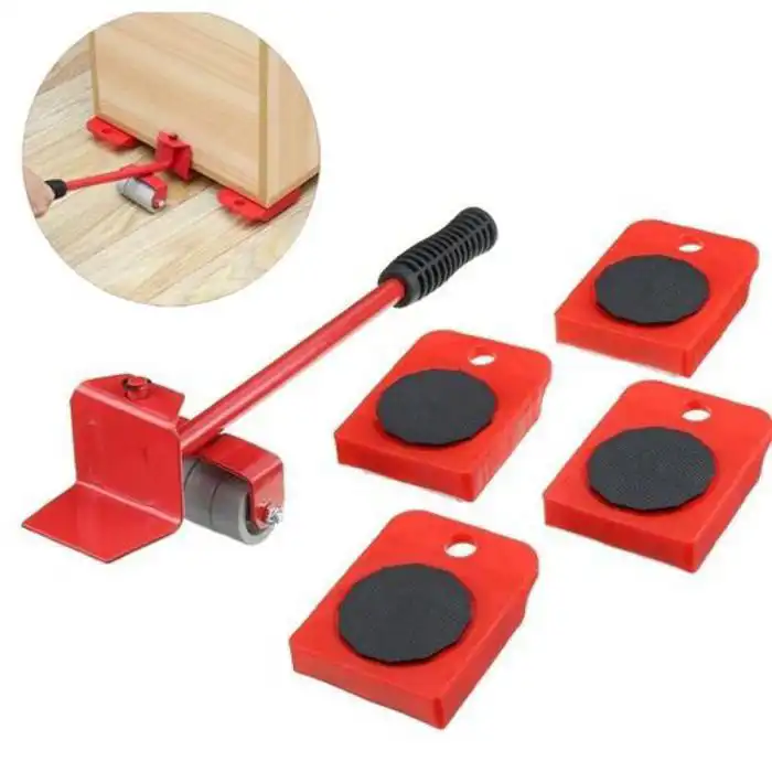 Kit de Déplacement de Meubles 5 Pièces – Levier + Patins Roulettes Charge Lourde – Image 4