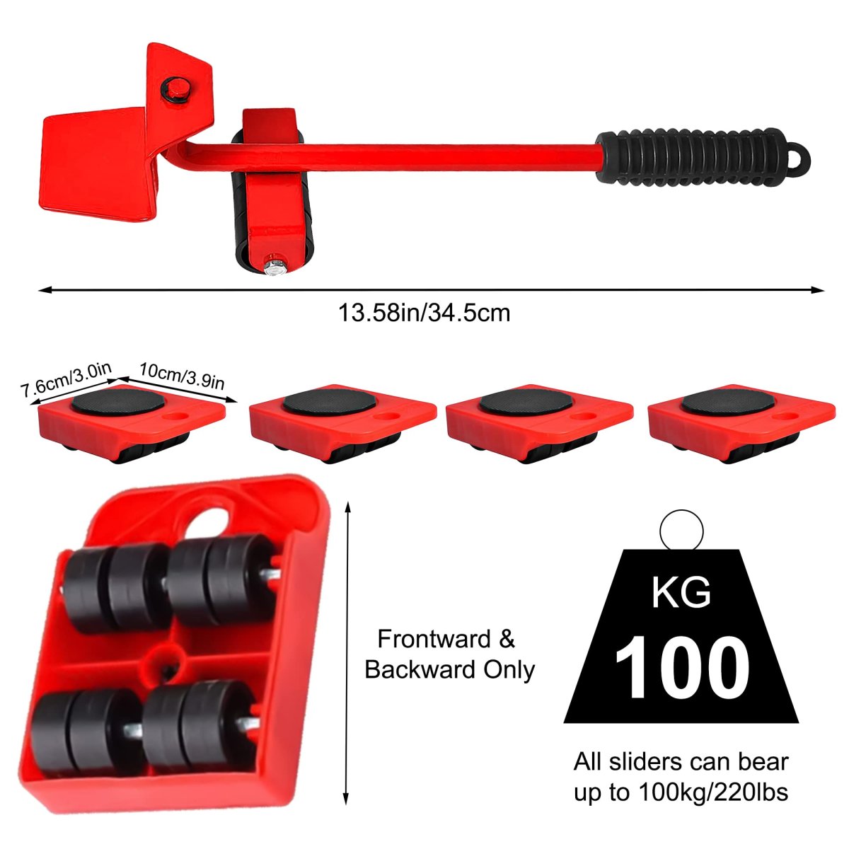 Kit de Déplacement de Meubles 5 Pièces – Levier + Patins Roulettes Charge Lourde – Image 3
