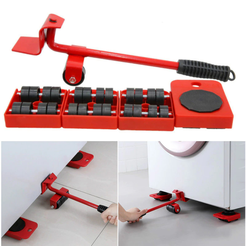 Kit de Déplacement de Meubles 5 Pièces – Levier + Patins Roulettes Charge Lourde – Image 2
