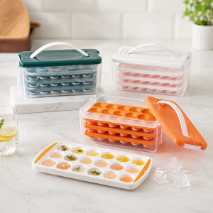 Boîte Moule à Glaçons en Silicone avec Couvercle – Bac à Glaçons Pratique pour Congélateur