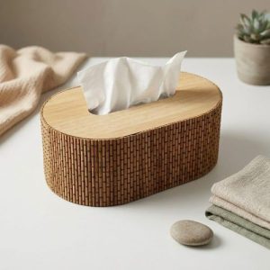 Boîte à Mouchoirs Effet Bambou – Distributeur de Mouchoirs Décoratif pour Maison, Bureau & Salle de Bain