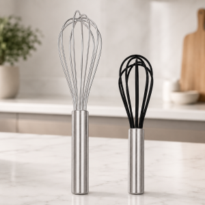 Lot de 2 Fouets de Cuisine – Fouet Inox 20 cm & Fouet Silicone 15 cm pour Pâtisserie, Œufs, Sauces & Crèmes