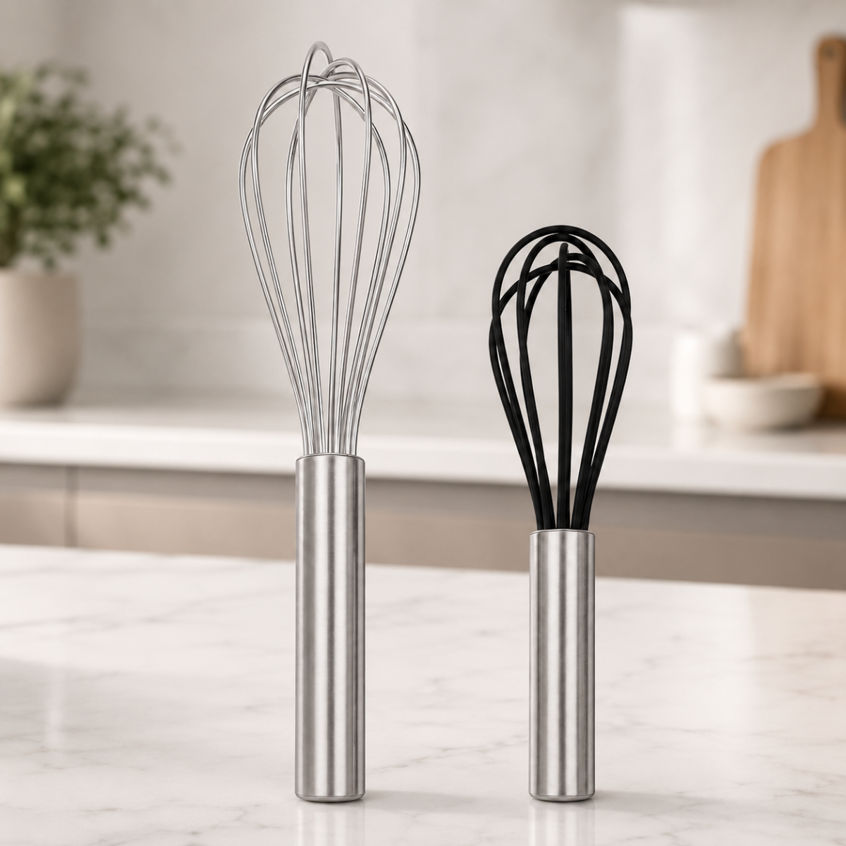 Lot de 2 Fouets de Cuisine – Fouet Inox 20 cm & Fouet Silicone 15 cm pour Pâtisserie, Œufs, Sauces & Crèmes