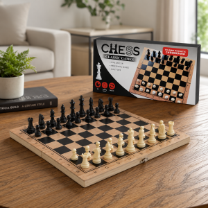 Jeu d’Échecs Magnétique Pliable – Plateau en Bois avec Pièces Noires & Blanches pour Enfants et Adultes