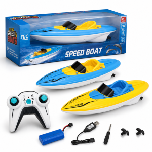 Bateau Télécommandé Rechargeable Grande Vitesse – Jouet RC Étanche avec Télécommande, Batterie et Chargeur USB – 33,5 cm